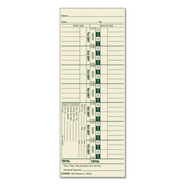 Time Clock Cards, Replacement For 1900l, One Side, 3.5 X 9, 500/Box