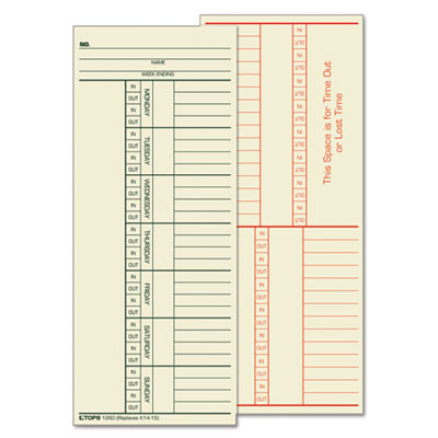 Time Clock Cards, Replacement For K14-15, Two Sides, 3.38 X 8.25, 500/Box