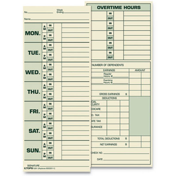Time Clock Cards, Replacement For 331-10, Two Sides, 3.5 X 8.5, 500/Box
