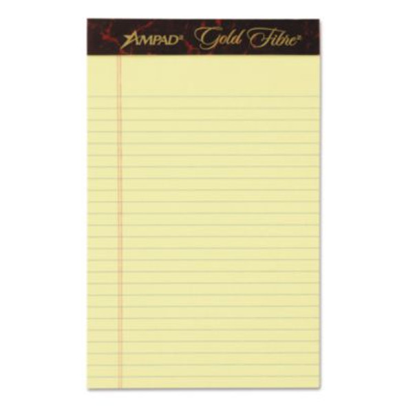 Gold Fibre Quality Writing Pads, Medium/College Rule, (50) Canary Yellow 5 x 8 Sheets, Dozen