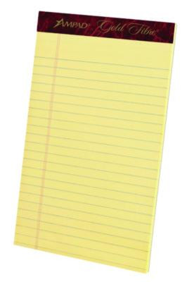 Gold Fibre Quality Writing Pads, Medium/College Rule, (50) Canary Yellow 5 x 8 Sheets, Dozen