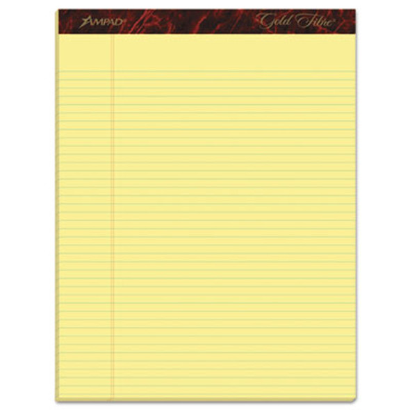 Gold Fibre Quality Writing Pads, Narrow Rule, 50 Canary-Yellow 8.5 X 11.75 Sheets, Dozen