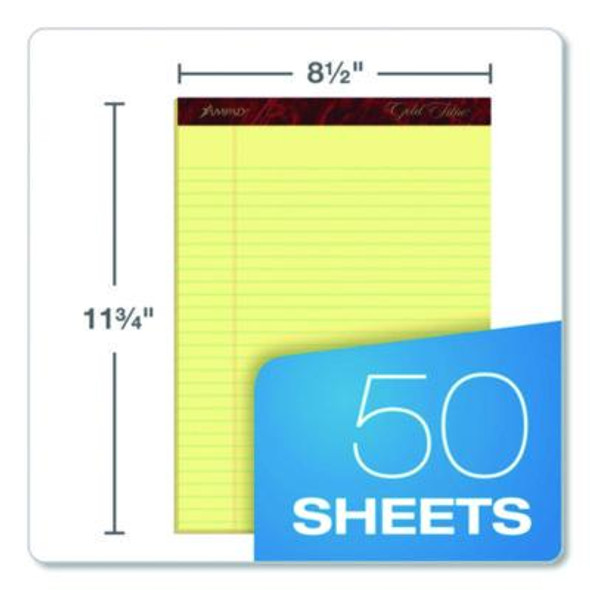 Gold Fibre Writing Pads, Wide/Legal Rule, 50 Canary-Yellow 8.5 X 11.75 Sheets, 4/Pack