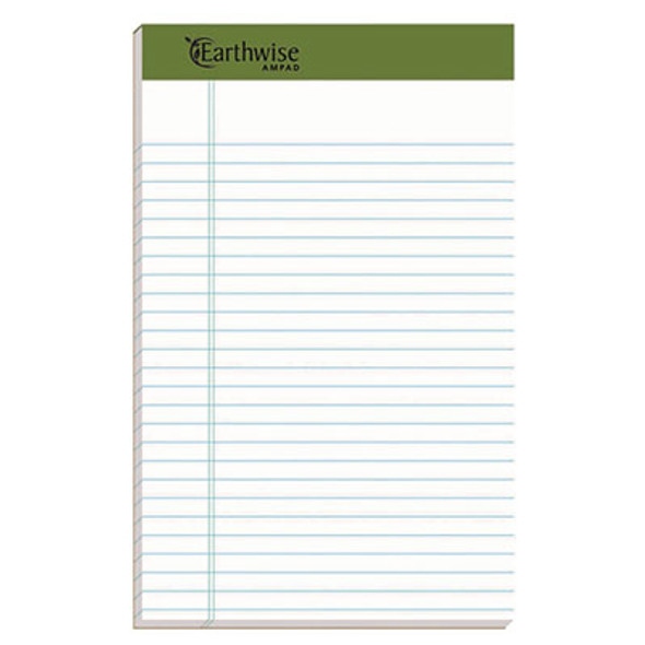 Earthwise By Ampad Recycled Writing Pad, Narrow Rule, Politex Green Headband, 50 White 5 X 8 Sheets, Dozen