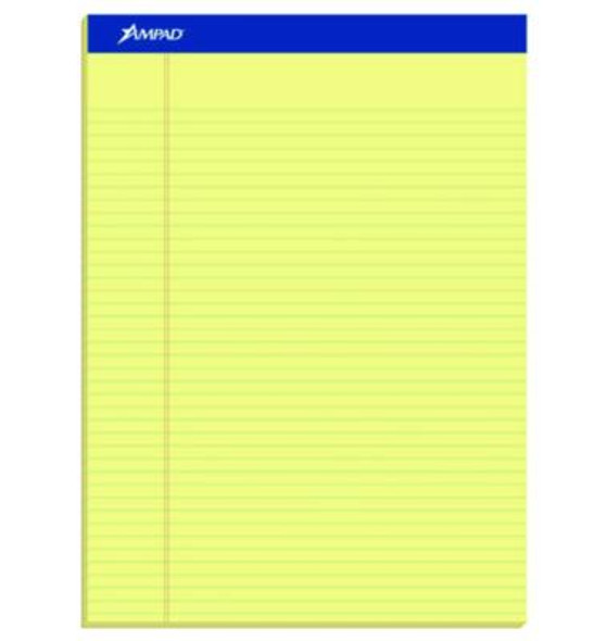 Perforated Writing Pads, Narrow Rule, 50 Canary-Yellow 8.5 X 11.75 Sheets, Dozen