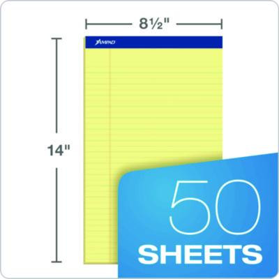 Perforated Writing Pads, Wide/Legal Rule, (50) Canary 8.5 x 14 Sheets, Dozen