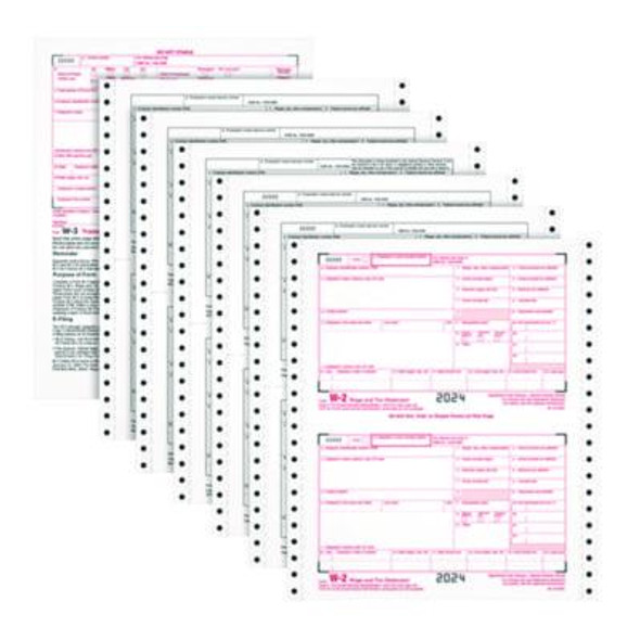 6-Part W-2 Continuous Feed Tax Forms, Fiscal Year: 2024, Six-Part Carbonless, 5.5 x 8.5, 2 Forms/Sheet, 24 Forms Total