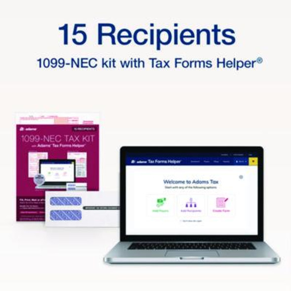 4-Part 1099-Nec Tax Form Kit With Security Envelopes And Tax Forms Helper, 2024, 8.5 x 3.66, 3 Forms/Sheet, 15 Forms Total