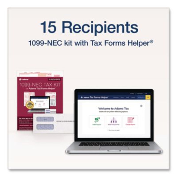 4-Part 1099-Nec Tax Form Kit With Envelopes And Tax Forms Helper, Fiscal Year: 2024, 8.5 x 3.66, 3 Forms/Sheet,15 Forms Total