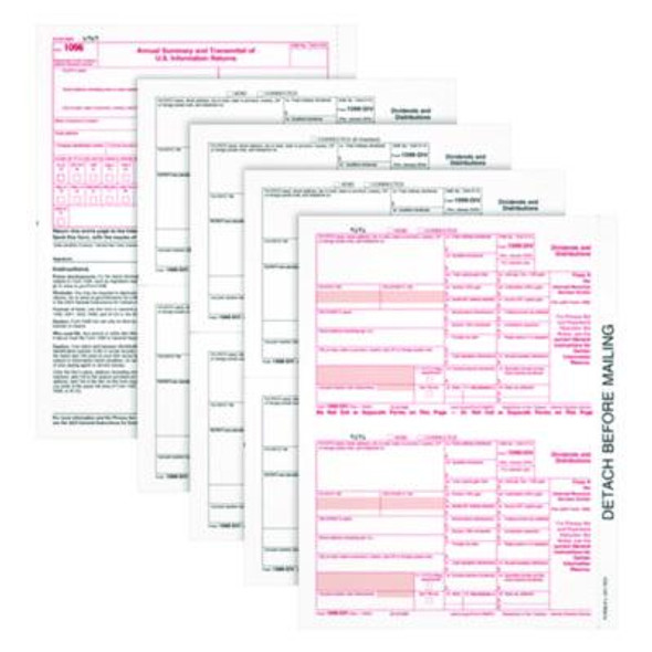 4-Part 1099-Div Tax Forms With Tax Forms Helper, Fiscal Year: 2024, 4-Part Carbonless, 8 x 5.5, 2 Forms/Sheet, 24 Forms Total