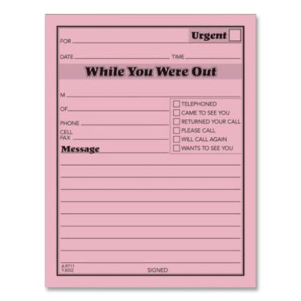 Pink Message Pad, One-Part (No Copies), 4.25 x 5.5, 50 Forms/Pad, 12 Pads/Pack