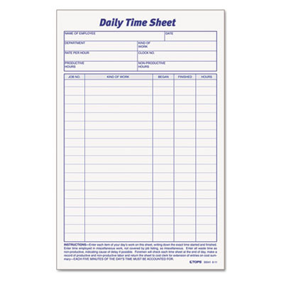 Daily Time And Job Sheets, One-Part (No Copies), 8.5 x 5.5, 200 Forms/Pad, 2 Pads/Pack