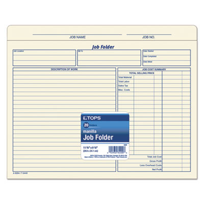 Job Folder, Straight Tabs, Letter Size, Manila, 20/Pack