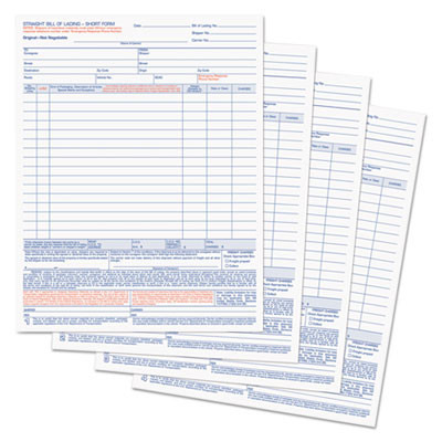 Bill Of Lading, Four-Part Carbonless, 8.5 x 11, 50 Forms Total
