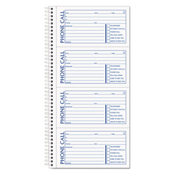Spiralbound Message Book, Two-Part Carbonless, 5 x 2.75, 4 Forms/Sheet, 200 Forms Total