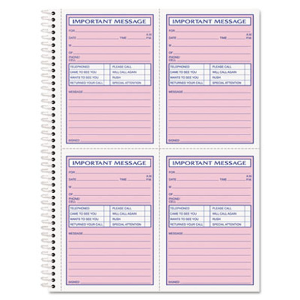 Telephone Message Book With Fax/Mobile Section, Two-Part Carbonless, 3.88 x 5.5, 4 Forms/Sheet, 200 Forms Total
