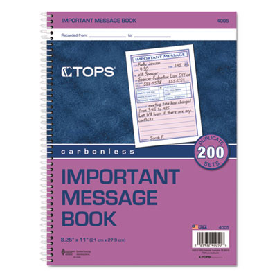 Telephone Message Book With Fax/Mobile Section, Two-Part Carbonless, 3.88 x 5.5, 4 Forms/Sheet, 200 Forms Total