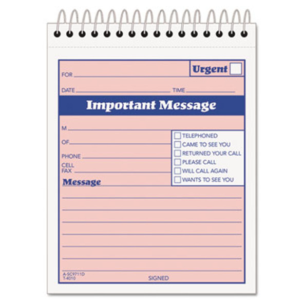Telephone Message Book With Fax/Mobile Section, Two-Part Carbonless, 4.25 x 5.5, 50 Forms Total