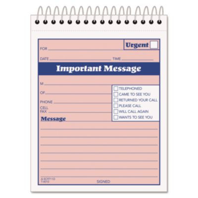 Telephone Message Book With Fax/Mobile Section, Two-Part Carbonless, 4.25 x 5.5, 50 Forms Total