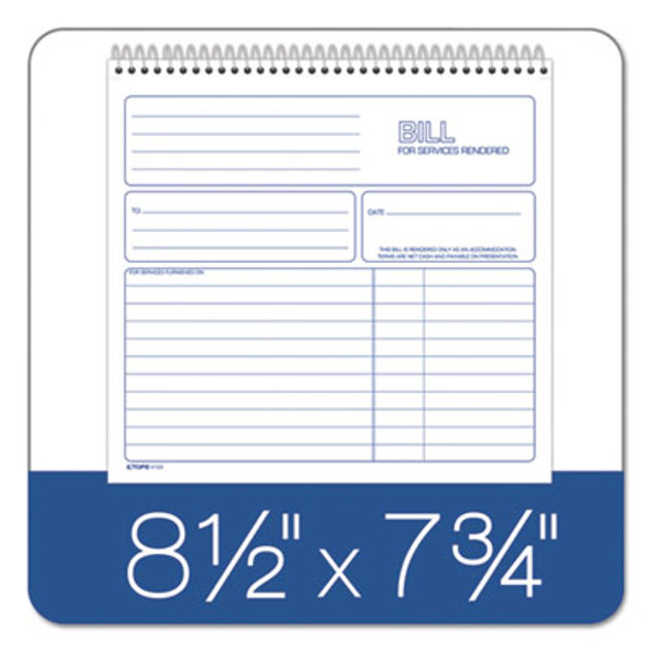 Bill For Services Rendered Book, Two-Part Carbonless, 8.5 x 7.75, 50 Forms Total