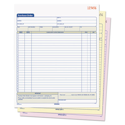 Purchase Order Book, 22 Lines, Three-Part Carbonless, 8.38 x 10.19, 50 Forms Total