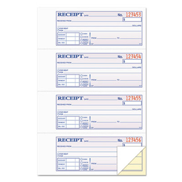 Money And Rent Receipt Books, Account + Payment Sections, Two-Part Carbonless, 7.13 x 2.75, 4 Forms/Sheet, 200 Forms Total