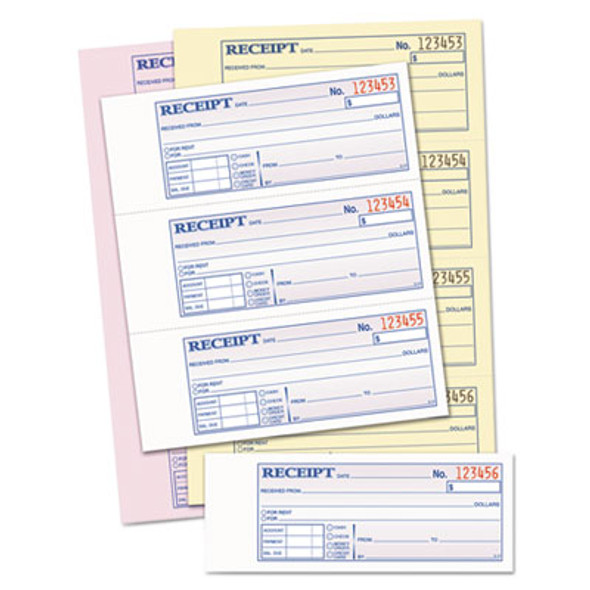 Money And Rent Receipt Book, Account + Payment Sections, Three-Part Carbonless, 7.13 x 2.75, 4 Forms/Sheet, 100 Forms Total