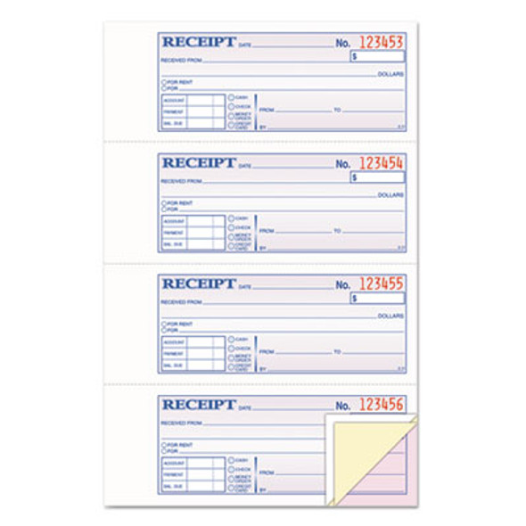 Money And Rent Receipt Book, Account + Payment Sections, Three-Part Carbonless, 7.13 x 2.75, 4 Forms/Sheet, 100 Forms Total
