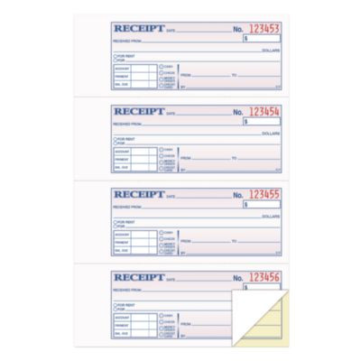 Money And Rent Receipt Books, Account + Payment Sections, Two-Part Carbonless, 7.13 x 2.75, 4 Forms/Sheet, 400 Forms Total