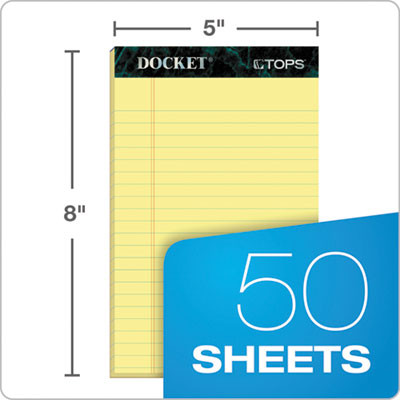 Docket Ruled Perforated Pads, Narrow Rule, (50) Canary Yellow 5 x 8 Sheets, 12/Pack