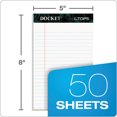 Docket Ruled Perforated Pads, Narrow Rule, (50) White 5 x 8 Sheets, 12/Pack