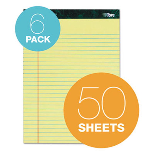 Docket Ruled Perforated Pads, Wide/Legal Rule, (50) Canary Yellow 8.5 x 11 Sheets, 6/Pack