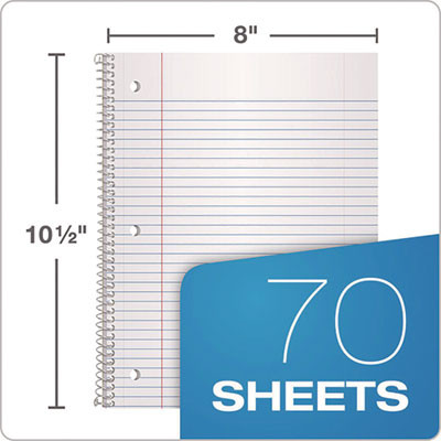 Coil-Lock Wirebound Notebook, 3-Hole Punched, Medium/College Rule, Randomly Assorted Cover Color, (70) 10.5 x 8 Sheets