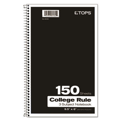 Coil-Lock Wirebound Notebook, 3-Subject, Medium/College Rule, Randomly Assorted Cover Color, (150) 9.5 x 6 Sheets