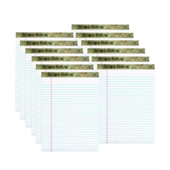 Second Nature Recycled Ruled Pads, Wide/Legal Rule, 50 White 8.5 X 11.75 Sheets, Dozen