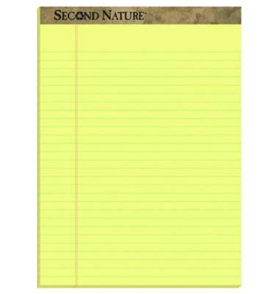 Second Nature Recycled Ruled Pads, Wide/Legal Rule, 50 Canary-Yellow 8.5 X 11.75 Sheets, Dozen