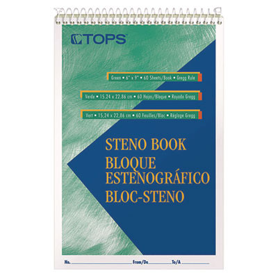 Gregg Steno Pads, Gregg Rule, (60) Green-Tint 6 x 9 Sheets