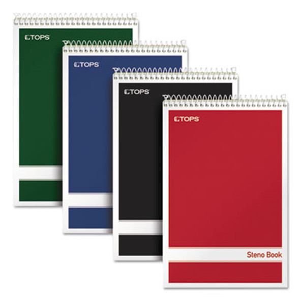 Steno Pad With Assorted Color Covers, Assorted Cover Colors, Gregg Rule, (80) Green-Tint 6 x 9 Sheets, 4/Pack