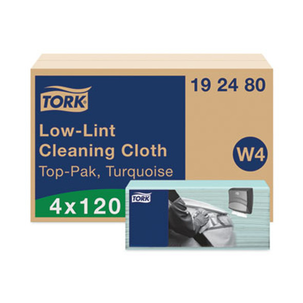 Low-Lint Cleaning Cloth, 1-Ply, 14 x 16.34, Unscented, Turquoise, 120/Pack, 4 Packs/Carton
