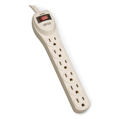 Industrial Power Strip, 6 Outlets, 4 Ft Cord, Gray
