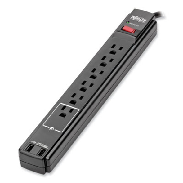 Protect It! Surge Suppressor, 6 Ac Outlets/2 Usb Ports, 6 Ft Cord, 990 J, Black