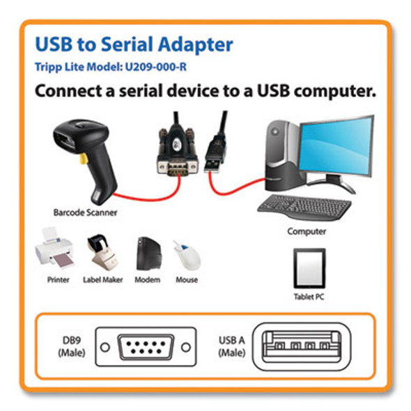 Usb-A To Serial Adapter Cable, 5 Ft, Black