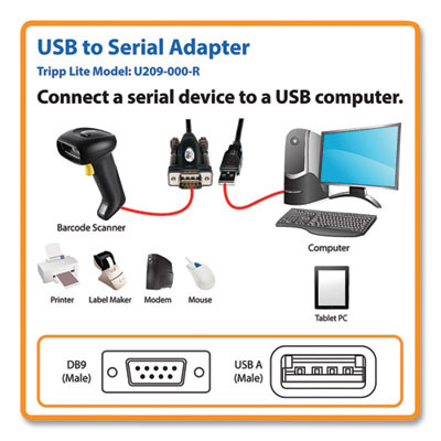 Usb-A To Serial Adapter Cable, 5 Ft, Black