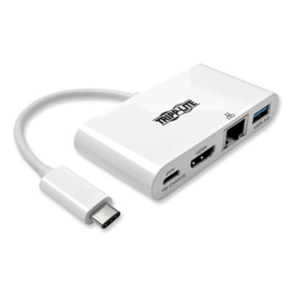 Usb 3.1 Gen 1 Usb-C To Hdmi Adapter, Usb-A/Usb-C Pd Charging/Gigabit Ethernet, 3", White