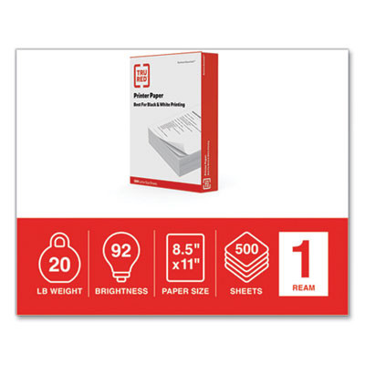 Printer Paper, 92 Bright, 20 Lb Bond Weight, 8.5 x 11, 500 Sheets/Ream