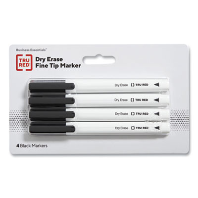 Dry Erase Marker, Pen-Style, Fine Bullet Tip, Black, 4/Pack
