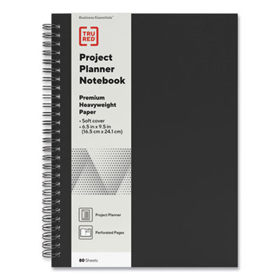 Wirebound Soft-Cover Project-Planning Notebook, Project-Management Format, Black Cover, (80) 9.5 x 6.5 Sheets