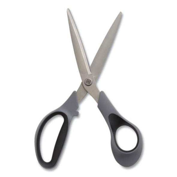 Non-Stick Titanium-Coated Scissors, 8" Long, 3.86" Cut Length, Straight Gray/Black Handle, Gun-Metal Gray Blades