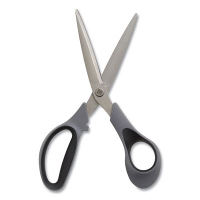 Non-Stick Titanium-Coated Scissors, 8" Long, 3.86" Cut Length, Straight Gray/Black Handle, Gun-Metal Gray Blades