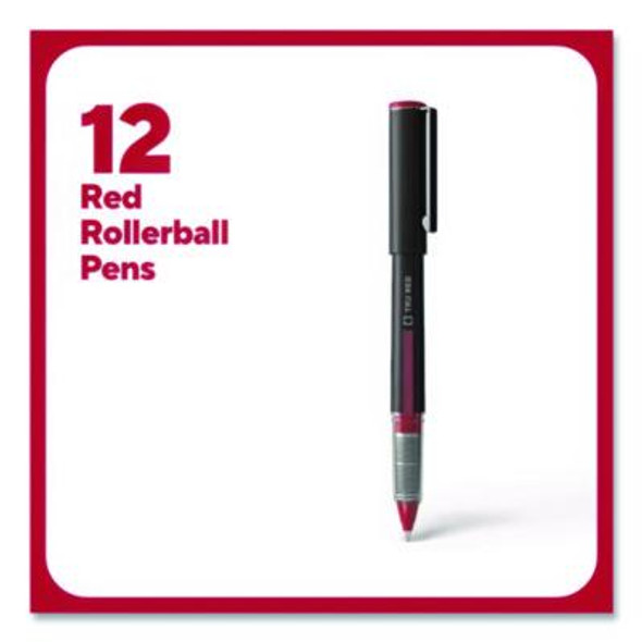 Rollerball Pen, Stick, Fine 0.5 Mm, Red Ink, Black/Red/Clear Barrel, Dozen